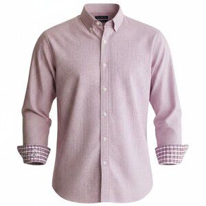 Egara Mens XL Non-Iron Button Down Shirt Pink Micro Check Long Sleeve Flip Cuff